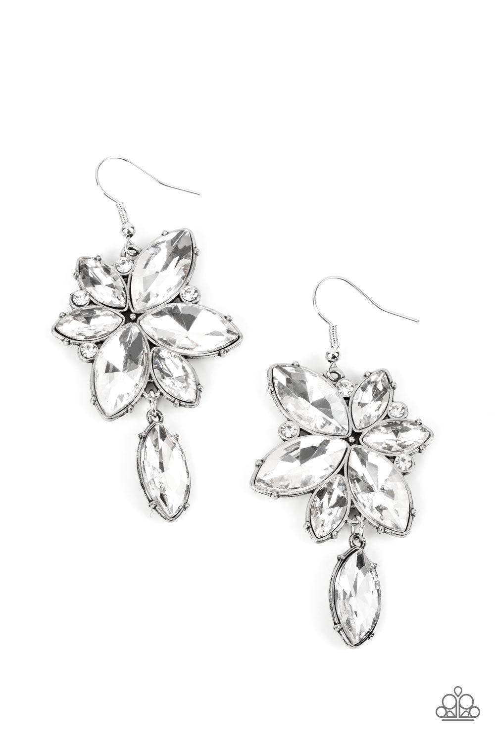 Radiant Retrospection White Rhinestone Earrings - Paparazzi Accessories- lightbox - CarasShop.com - Paparazzi Jewelry by Cara Jewels