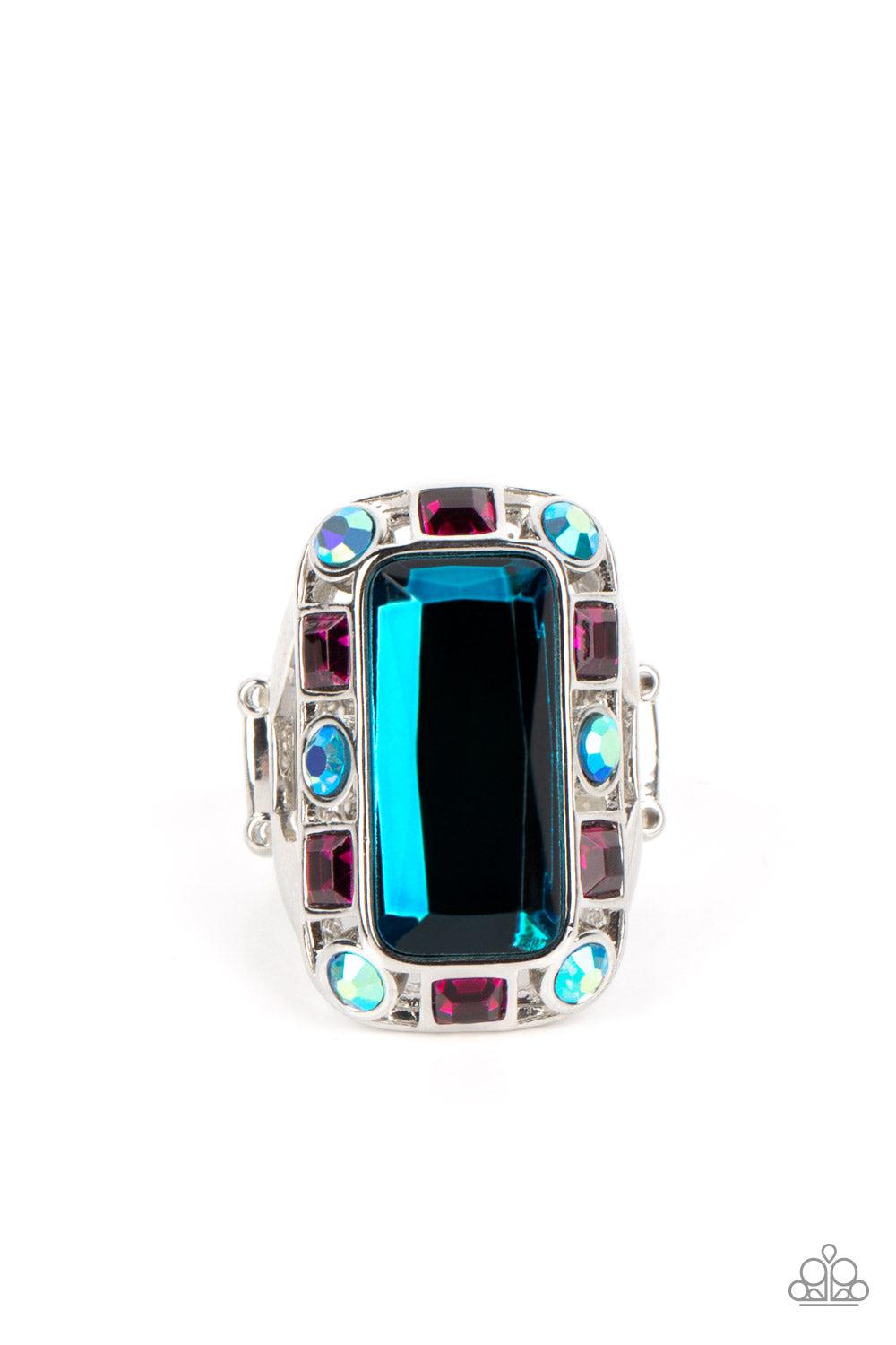 Radiant Rhinestones Blue Ring - Paparazzi Accessories- lightbox - CarasShop.com - Paparazzi Jewelry by Cara Jewels