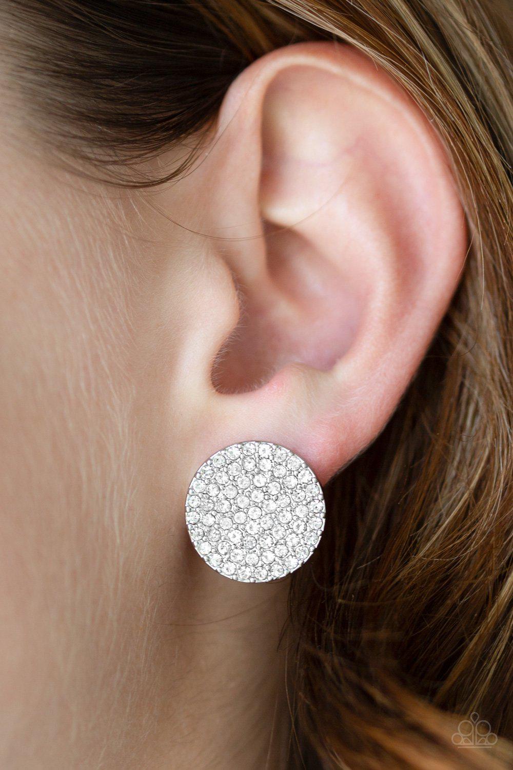 Radiant Ripples White Rhinestone Earrings - Paparazzi Accessories- lightbox - CarasShop.com - Paparazzi Jewelry by Cara Jewels