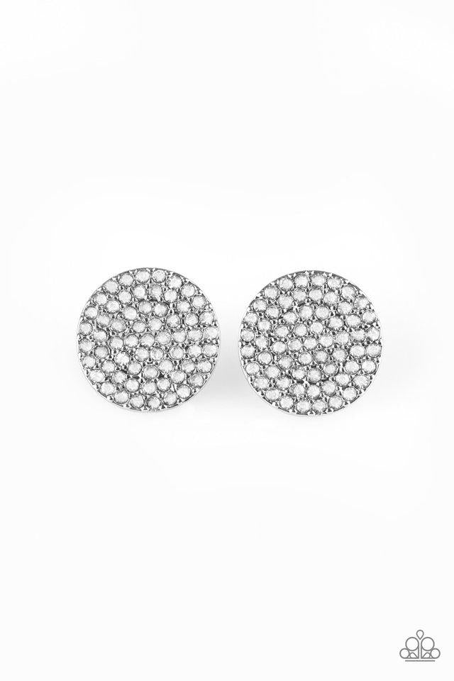 Radiant Ripples White Rhinestone Earrings - Paparazzi Accessories- on model - CarasShop.com - Paparazzi Jewelry by Cara Jewels