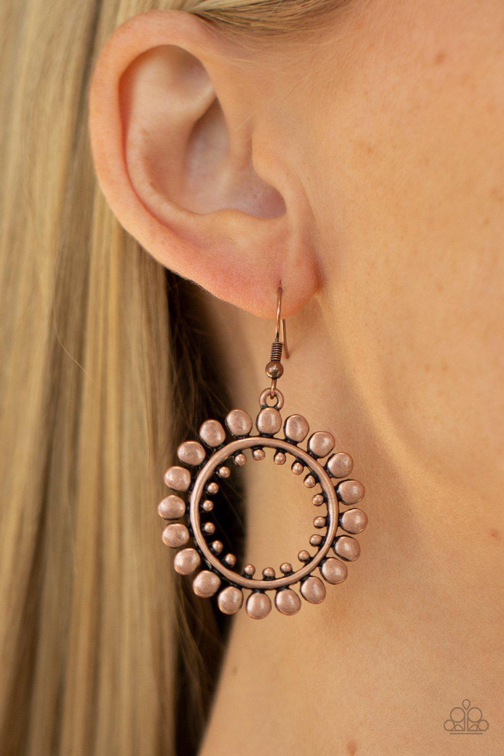 Radiating Radiance Copper Earrings - Paparazzi Accessories- lightbox - CarasShop.com - Paparazzi Jewelry by Cara Jewels