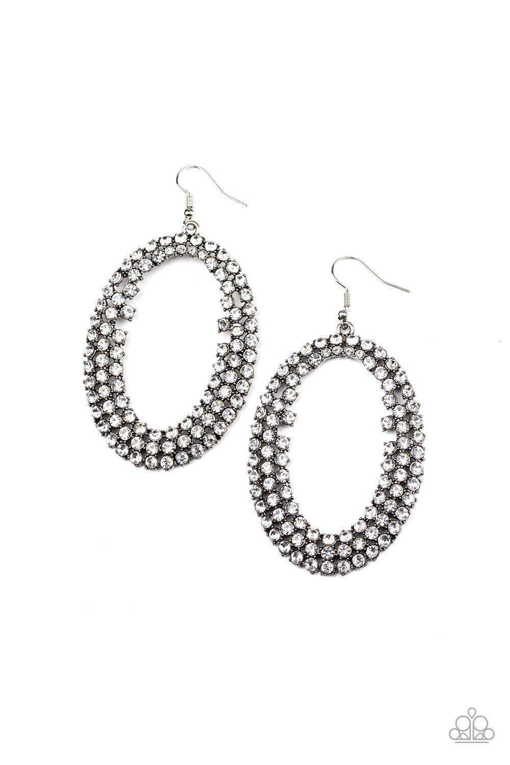 Radical Razzle White Rhinestone Earrings - Paparazzi Accessories- lightbox - CarasShop.com - Paparazzi Jewelry by Cara Jewels