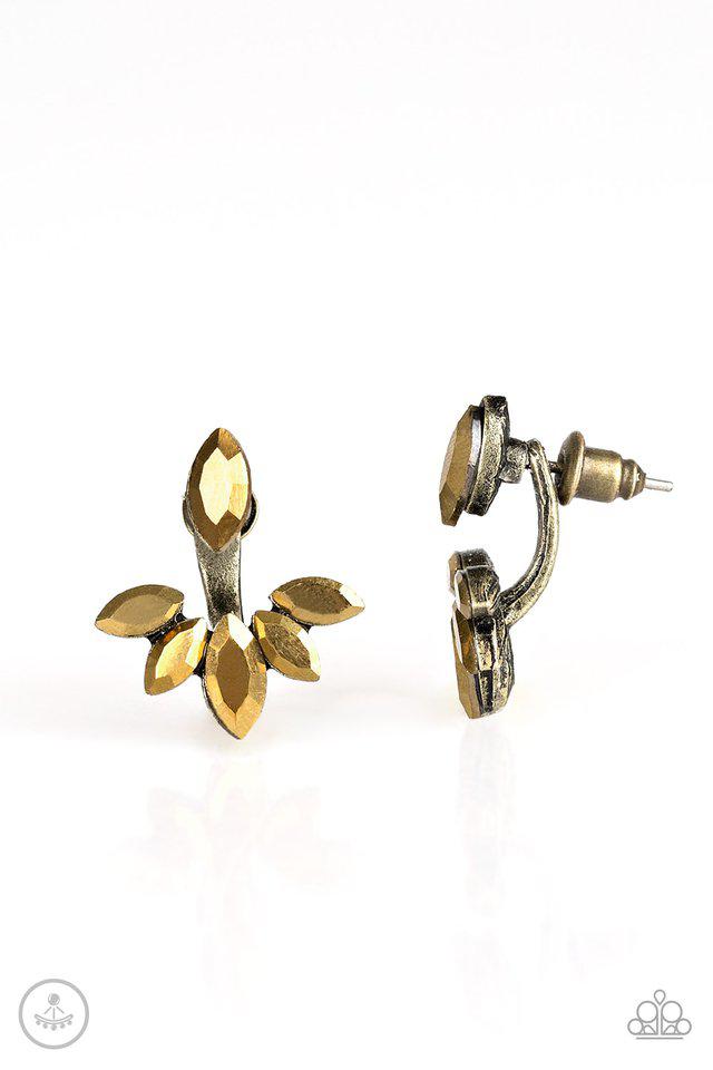 Radical Refinement Brass Jacket Earrings - Paparazzi Accessories- lightbox - CarasShop.com - Paparazzi Jewelry by Cara Jewels