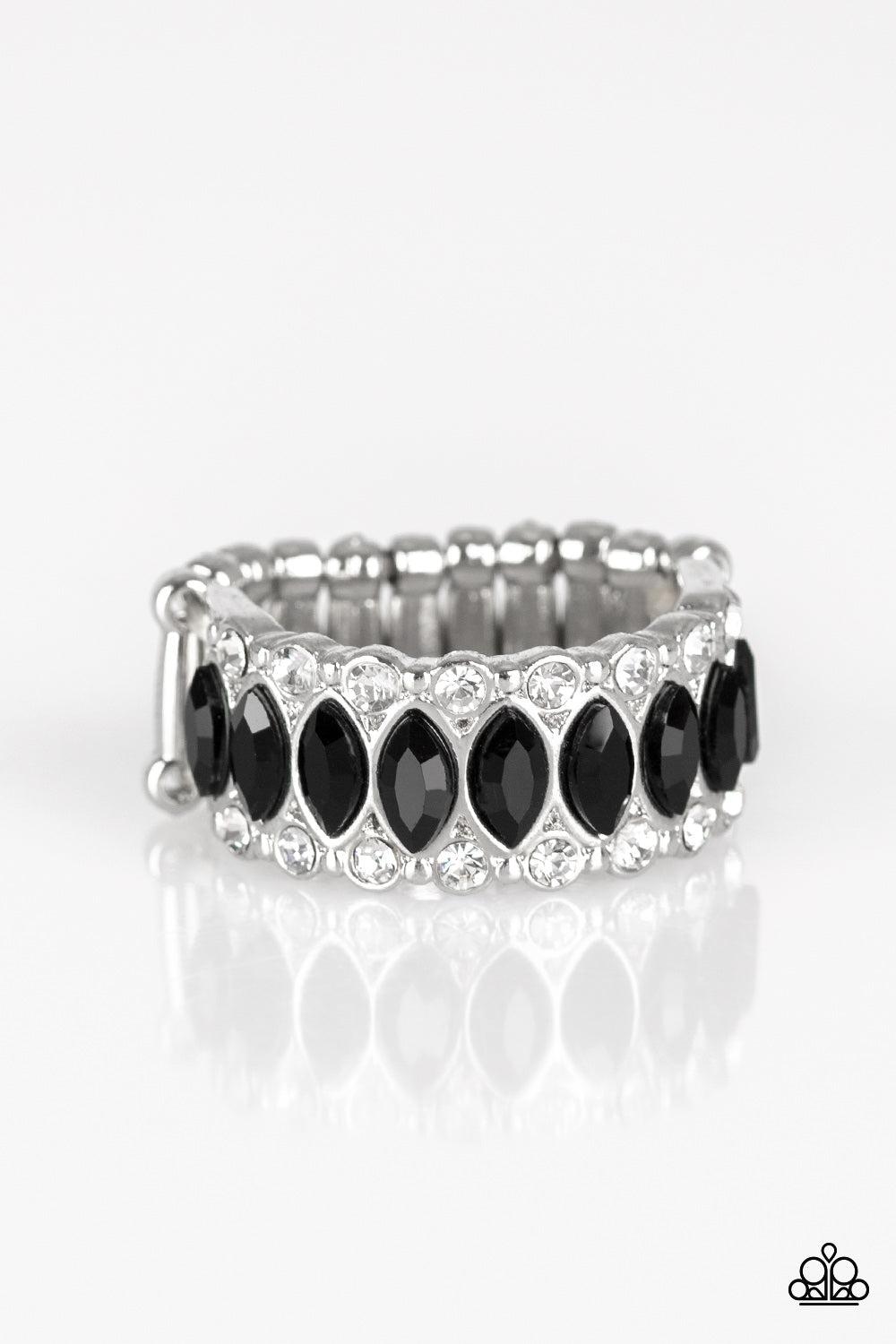 Radical Riches Black and White Rhinestone Ring - Paparazzi Accessories- lightbox - CarasShop.com - Paparazzi Jewelry by Cara Jewels