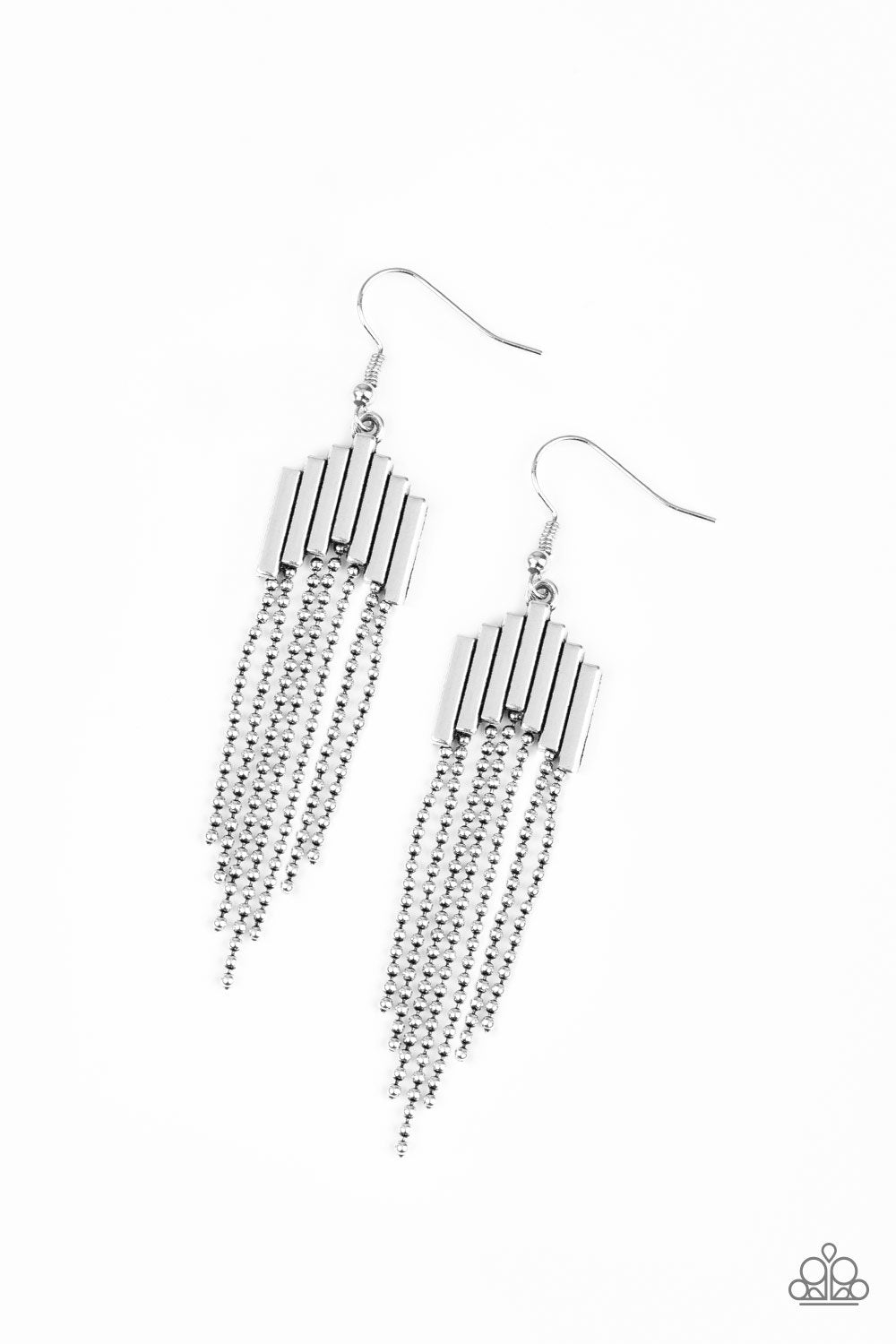 Radically Retro Silver Chain Earrings - Paparazzi Accessories- lightbox - CarasShop.com - Paparazzi Jewelry by Cara Jewels