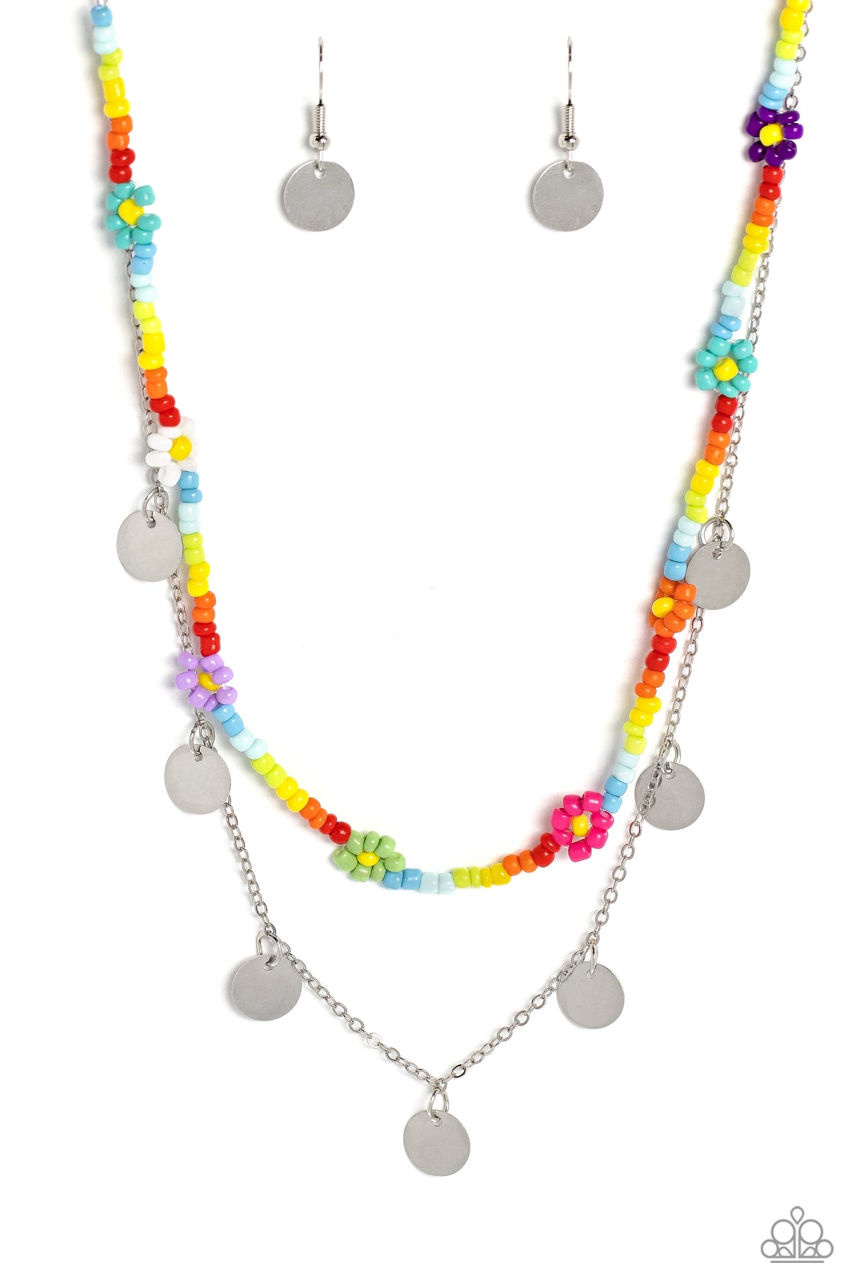 Rainbow Dash Multi Seed Bead and Silver Necklace - Paparazzi Accessories- lightbox - CarasShop.com - Paparazzi Jewelry by Cara Jewels