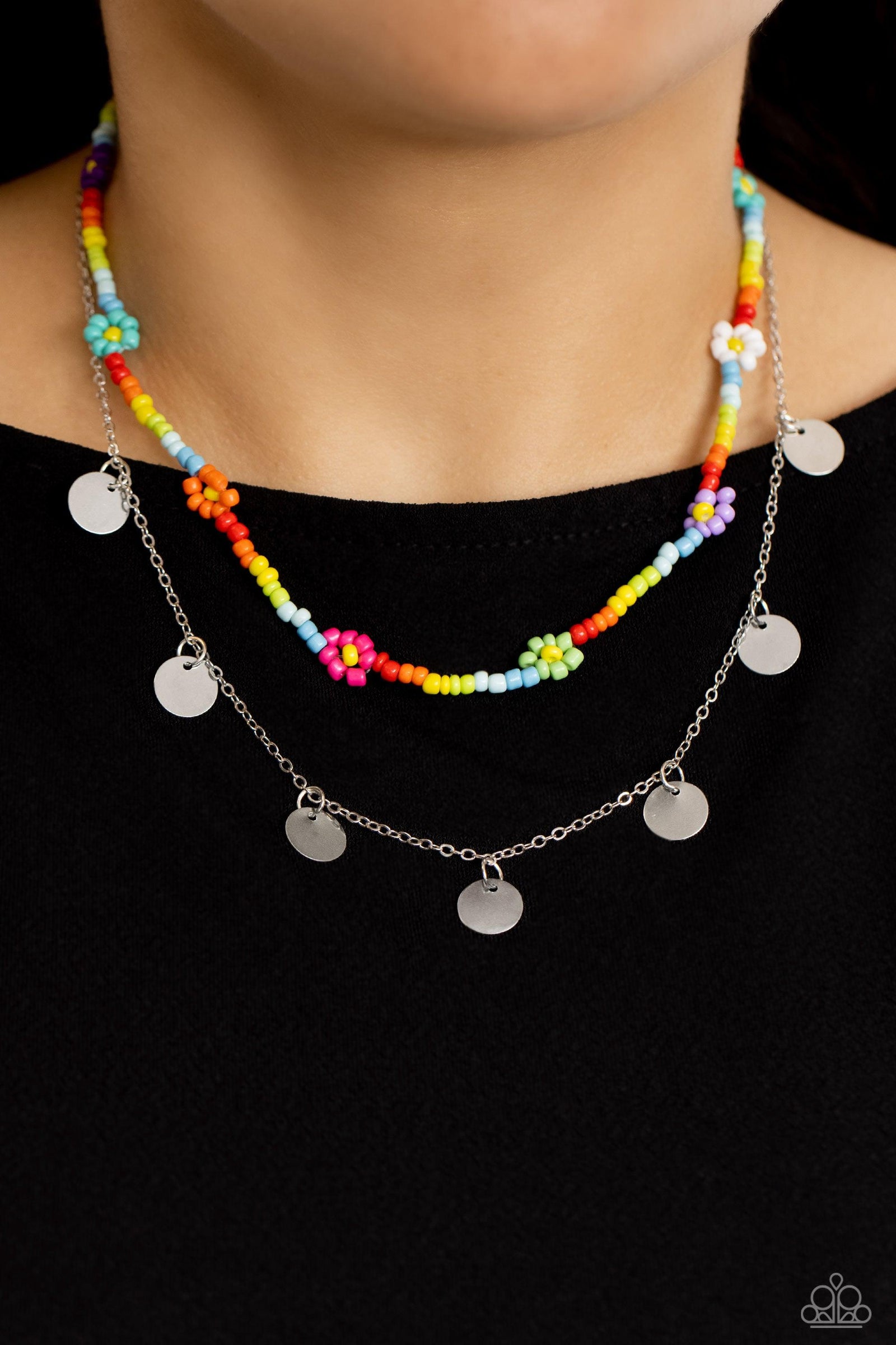 Rainbow Dash Multi Seed Bead and Silver Necklace - Paparazzi Accessories- lightbox - CarasShop.com - Paparazzi Jewelry by Cara Jewels
