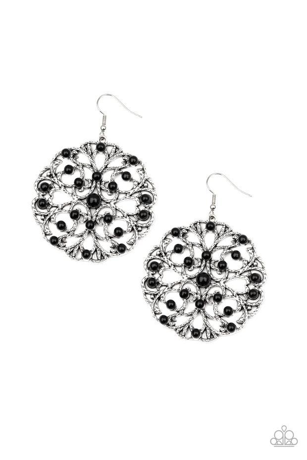 Rainbow Dew Black and Silver Earrings - Paparazzi Accessories- on model - CarasShop.com - Paparazzi Jewelry by Cara Jewels