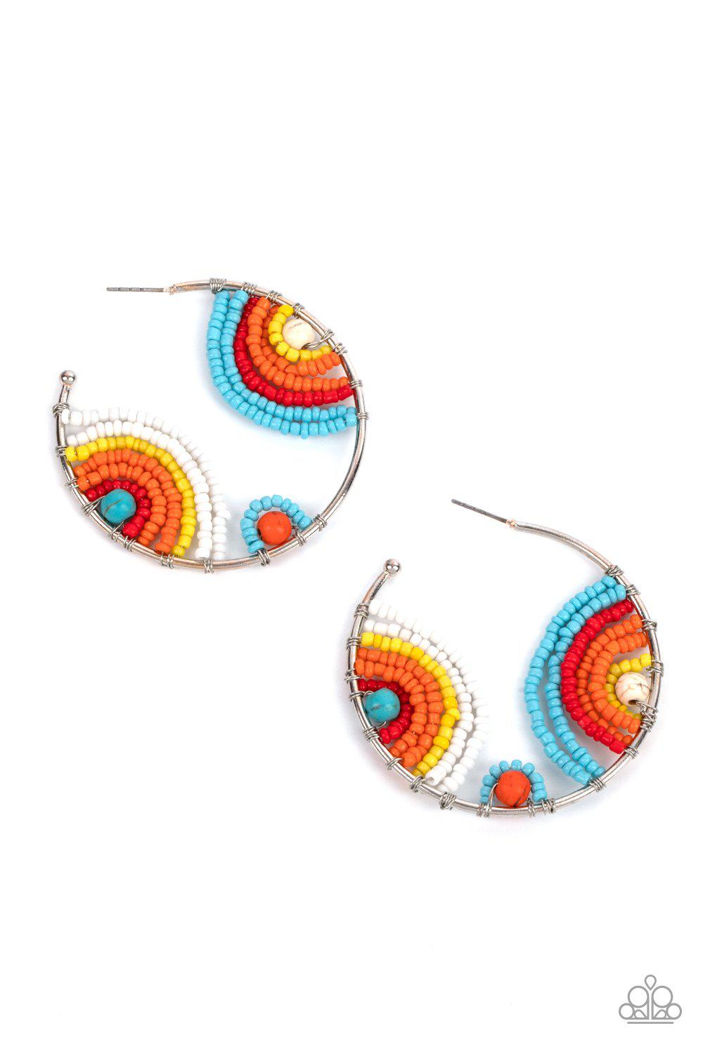Rainbow Horizons Multi Seed Bead and Stone Hoop Earrings - Paparazzi Accessories- lightbox - CarasShop.com - Paparazzi Jewelry by Cara Jewels