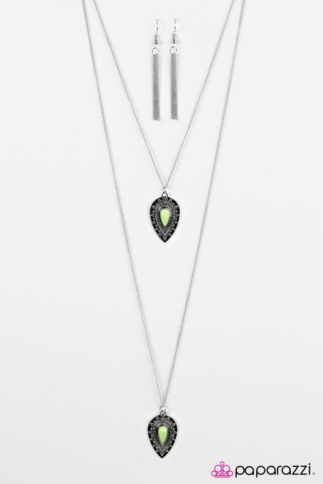 Rainbow Rainforest Green and Silver Necklace - Paparazzi Accessories- lightbox - CarasShop.com - Paparazzi Jewelry by Cara Jewels