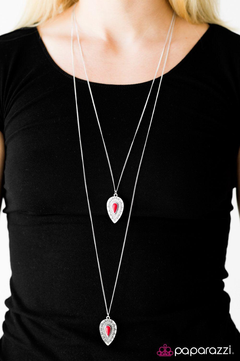 Rainbow Rainforest Red and Silver Necklace - Paparazzi Accessories- lightbox - CarasShop.com - Paparazzi Jewelry by Cara Jewels