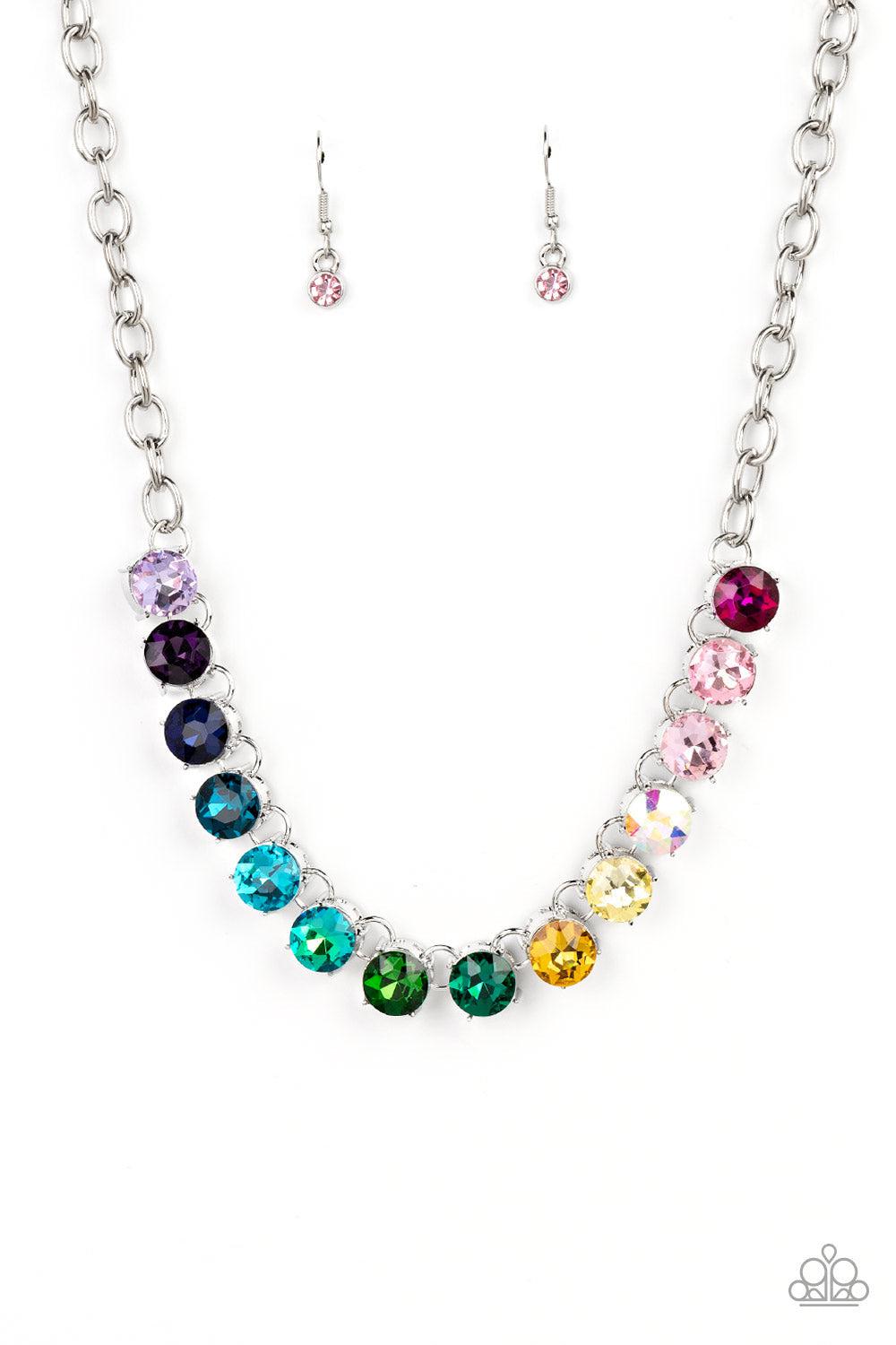 Rainbow Resplendence Multi Rainbow Rhinestone Necklace - Paparazzi Accessories- lightbox - CarasShop.com - Paparazzi Jewelry by Cara Jewels
