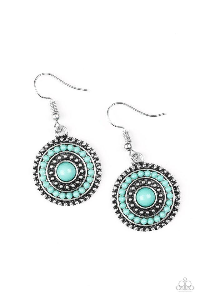 Rainbow Riviera Green Bead Earrings - Paparazzi Accessories- on model - CarasShop.com - Paparazzi Jewelry by Cara Jewels