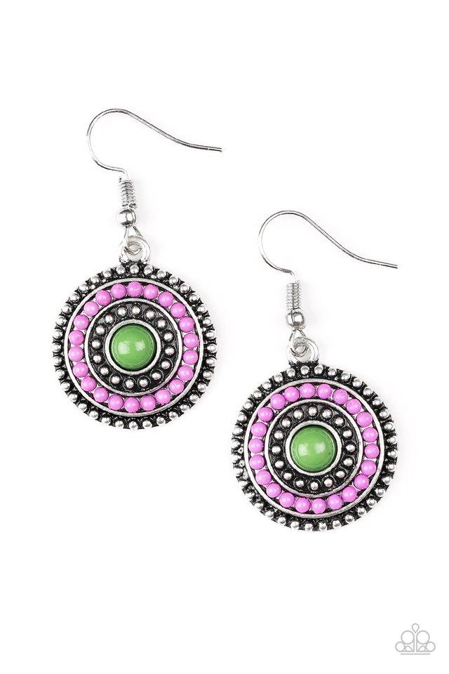 Rainbow Riviera Purple and Green Bead Earrings - Paparazzi Accessories- on model - CarasShop.com - Paparazzi Jewelry by Cara Jewels