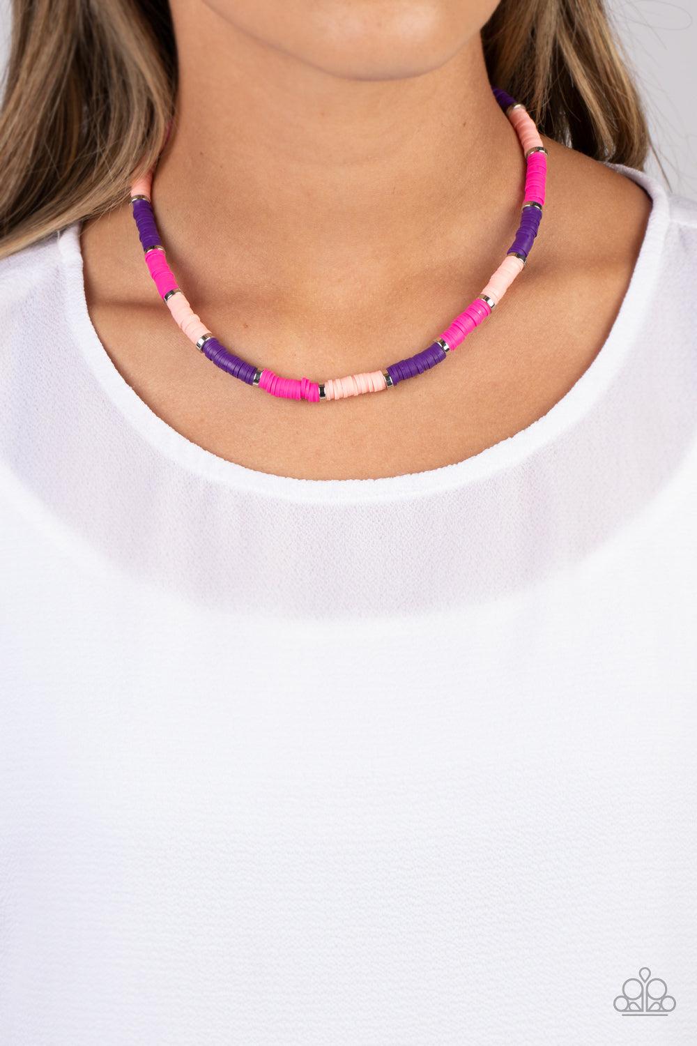 Rainbow Road Pink Necklace - Paparazzi Accessories- on model - CarasShop.com - Paparazzi Jewelry by Cara Jewels