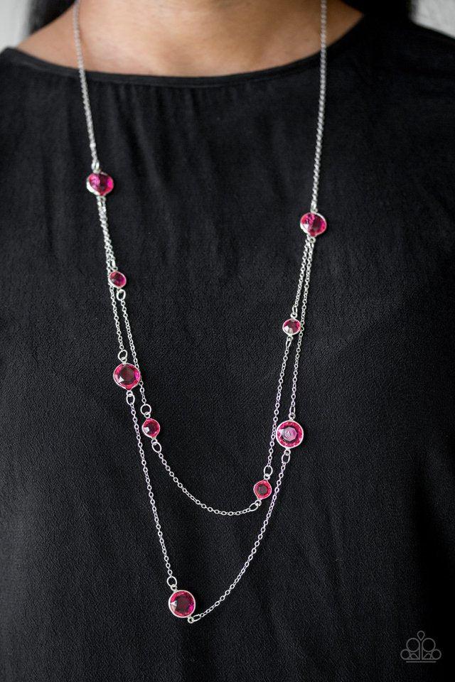 Raise Your Glass Pink Necklace - Paparazzi Accessories- on model - CarasShop.com - Paparazzi Jewelry by Cara Jewels