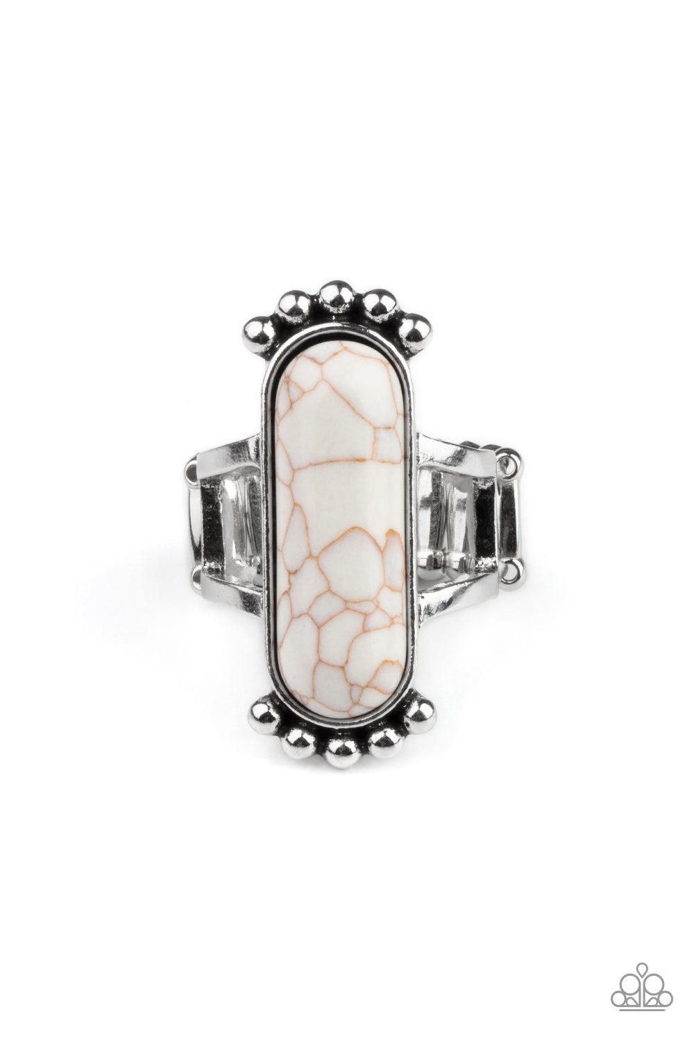 Ranch Relic White Stone Ring - Paparazzi Accessories- lightbox - CarasShop.com - Paparazzi Jewelry by Cara Jewels