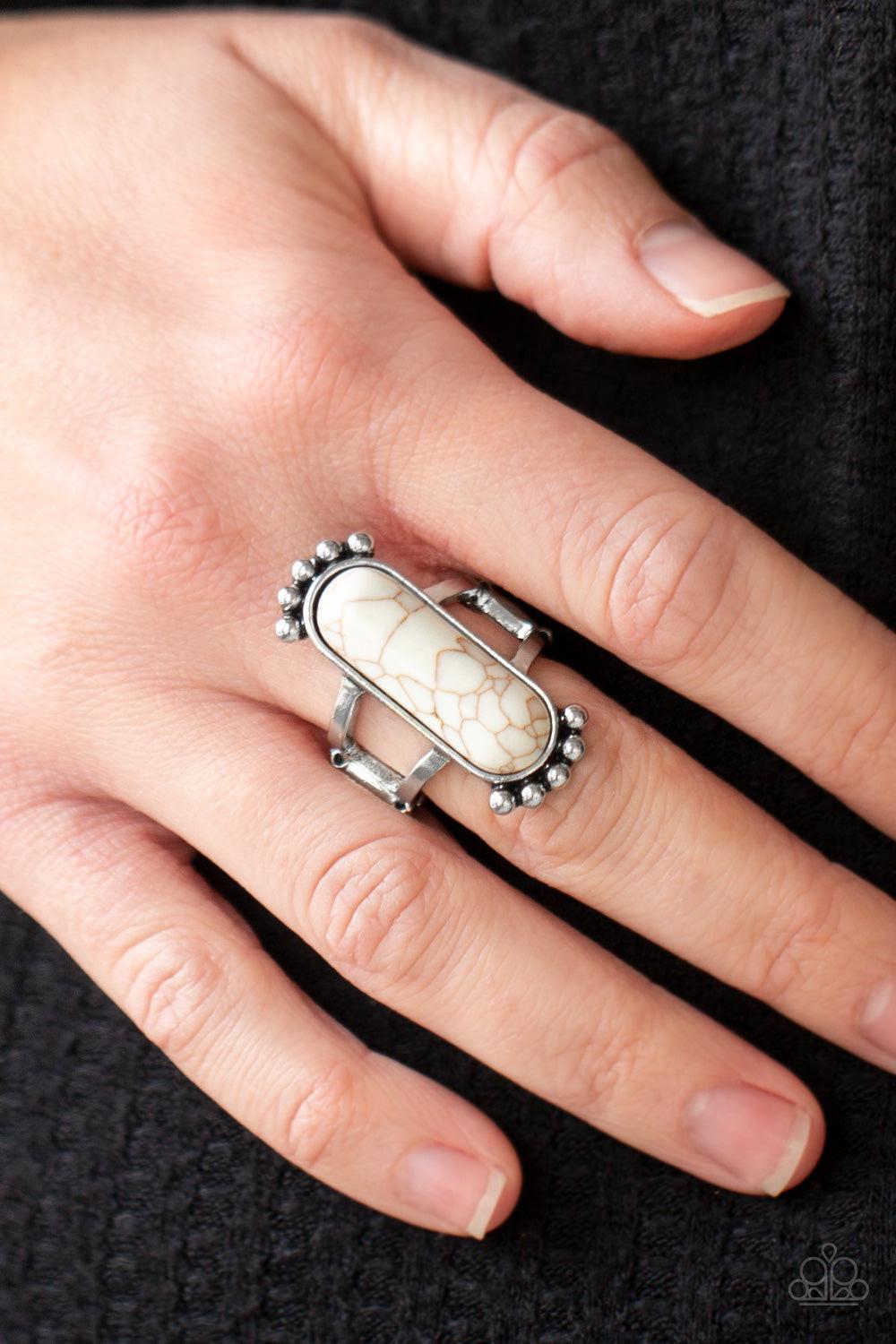 Ranch Relic White Stone Ring - Paparazzi Accessories- on model - CarasShop.com - Paparazzi Jewelry by Cara Jewels