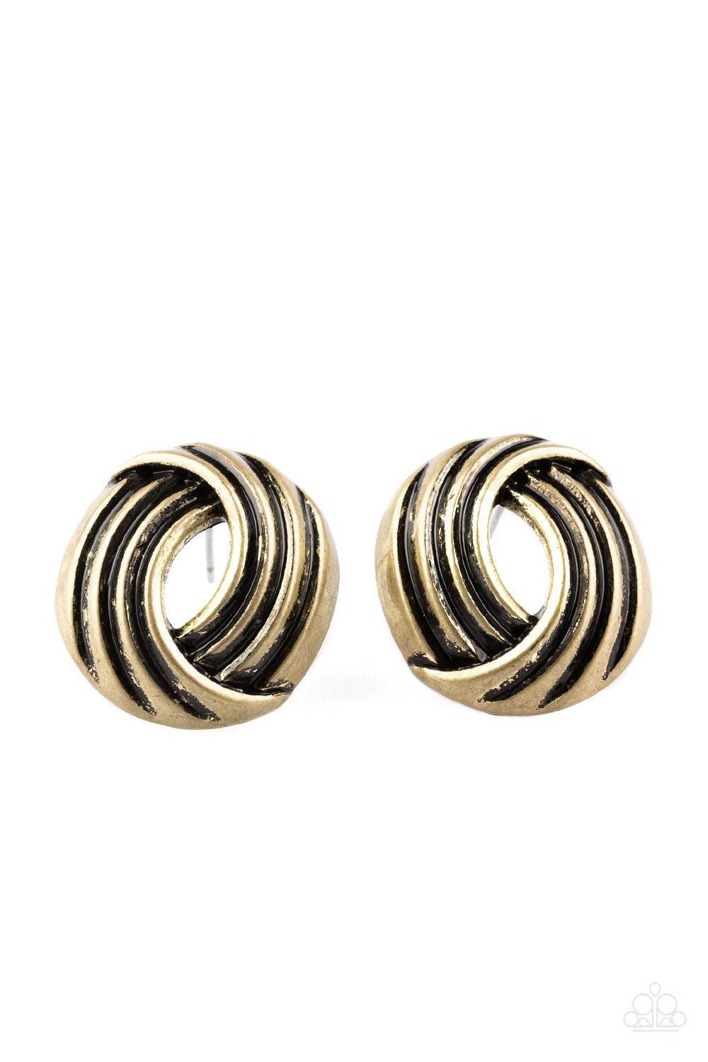 Rare Refinement Brass Post Earrings - Paparazzi Accessories- lightbox - CarasShop.com - Paparazzi Jewelry by Cara Jewels