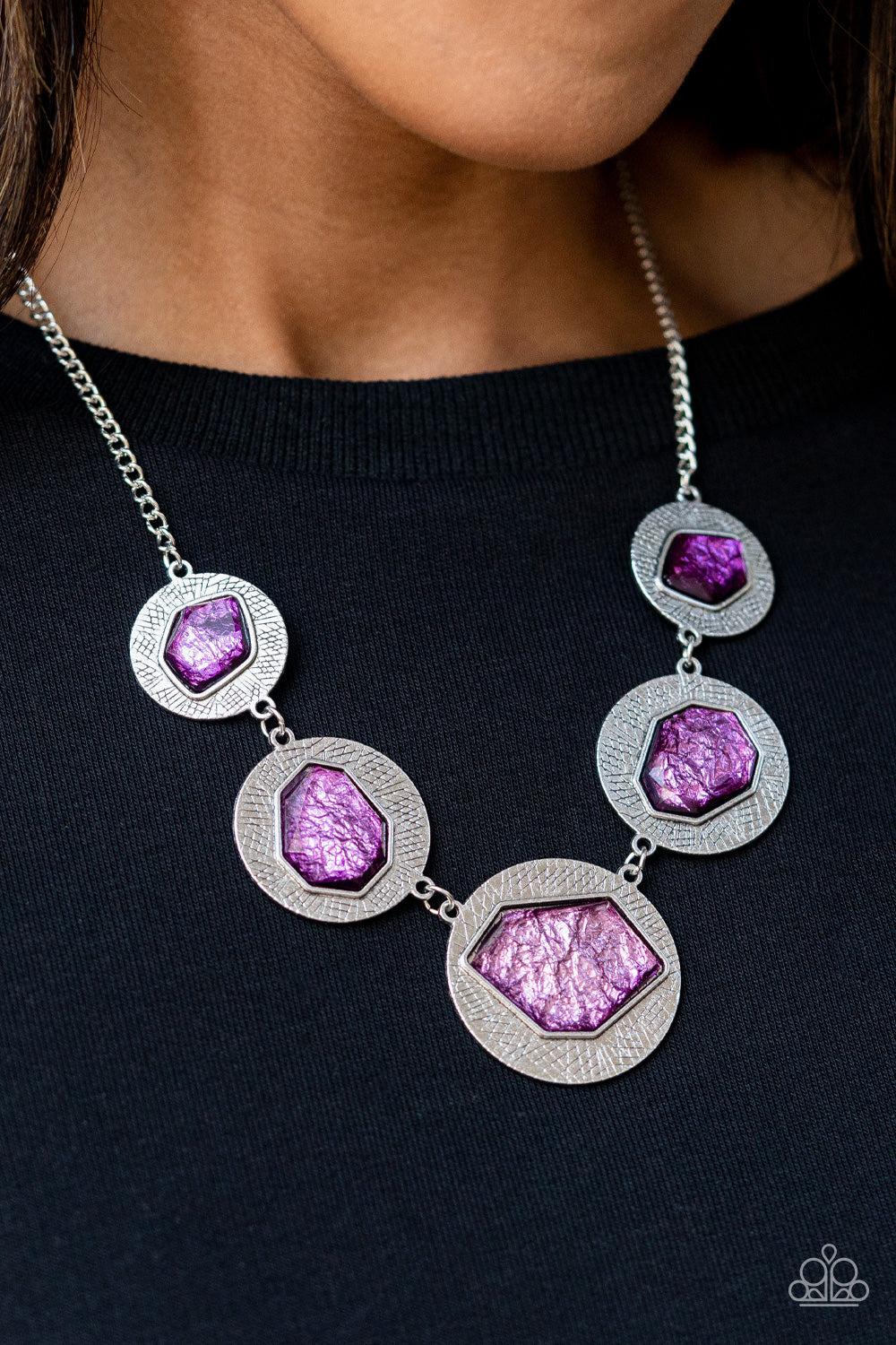 Raw Charisma Purple Gem Necklace - Paparazzi Accessories- on model - CarasShop.com - Paparazzi Jewelry by Cara Jewels