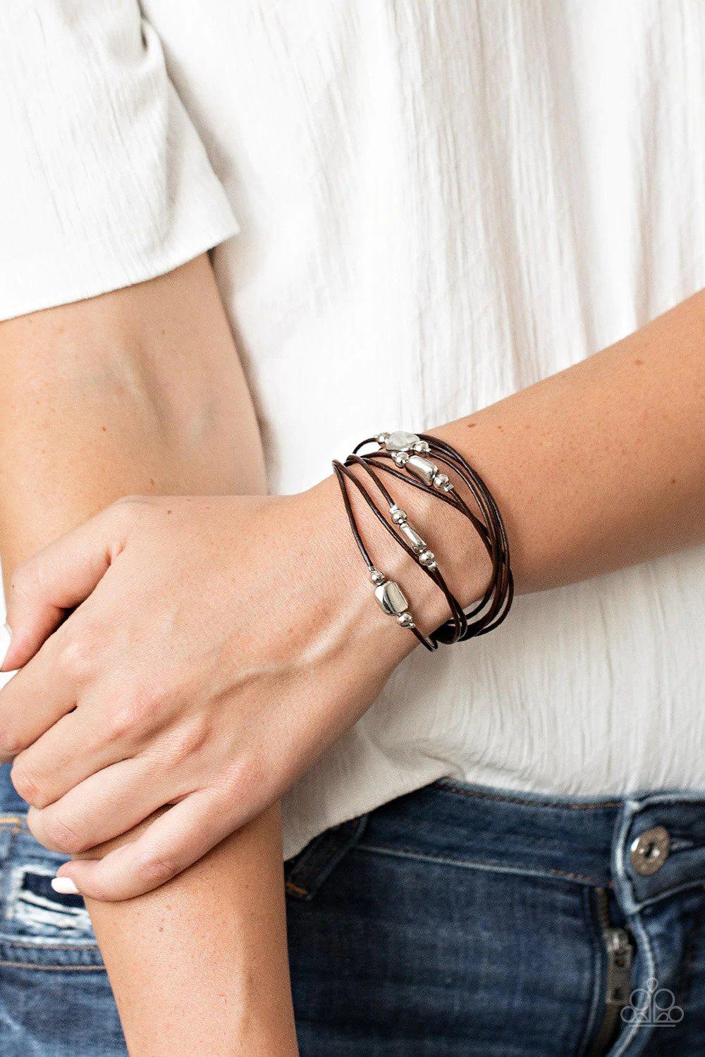 Raw Edge Brown Magnetic Bracelet - Paparazzi Accessories- on model - CarasShop.com - Paparazzi Jewelry by Cara Jewels