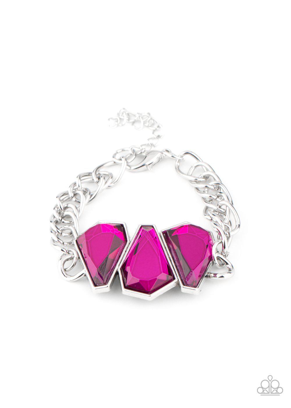 Raw Radiance Pink Rhinestone and Silver Chain Bracelet - Paparazzi Accessories- lightbox - CarasShop.com - Paparazzi Jewelry by Cara Jewels