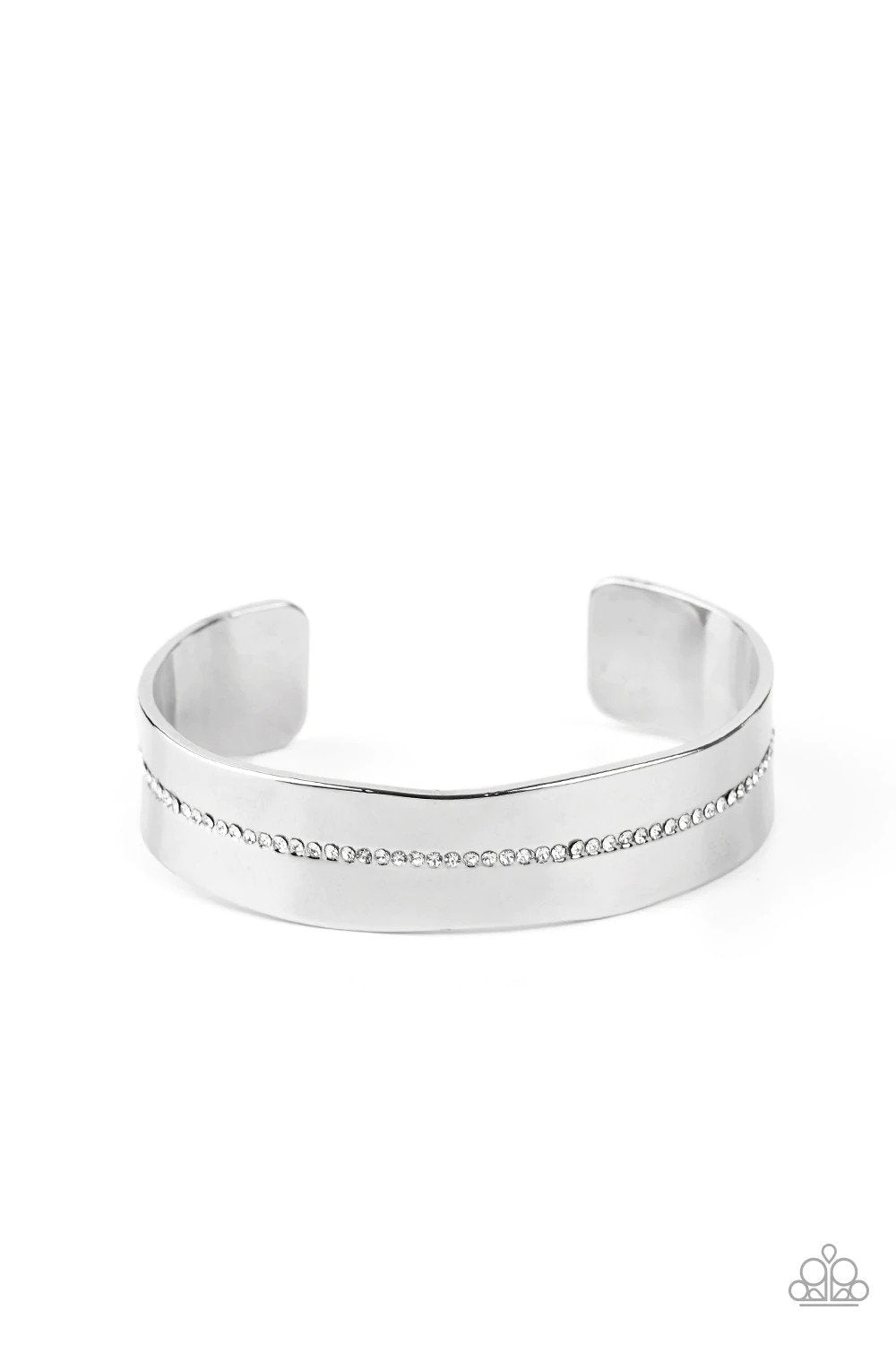 Raw Razzle White Cuff Bracelet - Paparazzi Accessories- lightbox - CarasShop.com - Paparazzi Jewelry by Cara Jewels