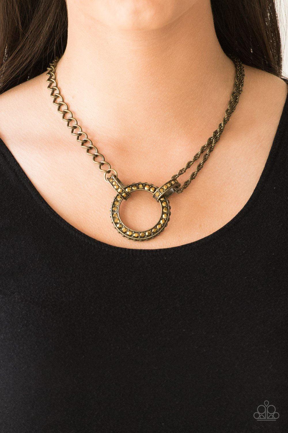 Razzle Dazzle Brass Necklace - Paparazzi Accessories- lightbox - CarasShop.com - Paparazzi Jewelry by Cara Jewels