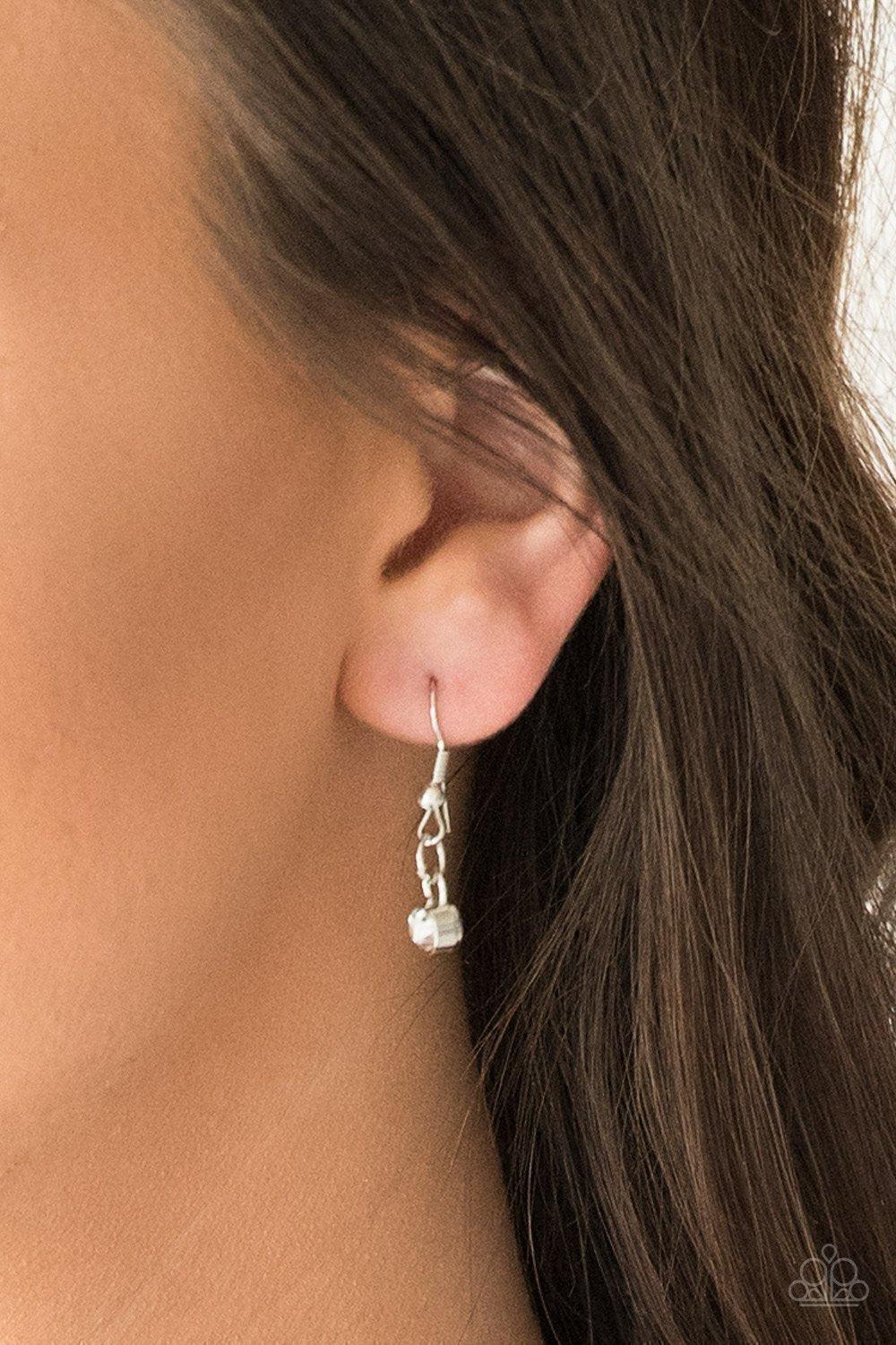 Razzle Dazzle White and Silver Necklace - Paparazzi Accessories- on model - CarasShop.com - Paparazzi Jewelry by Cara Jewels