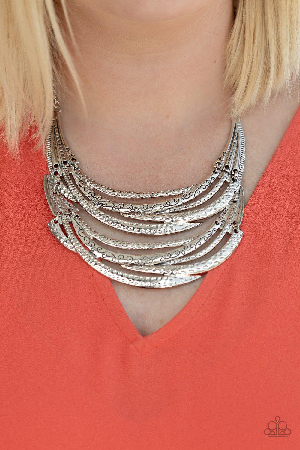 Read Between The VINES Silver Necklace - Paparazzi Accessories- on model - CarasShop.com - Paparazzi Jewelry by Cara Jewels