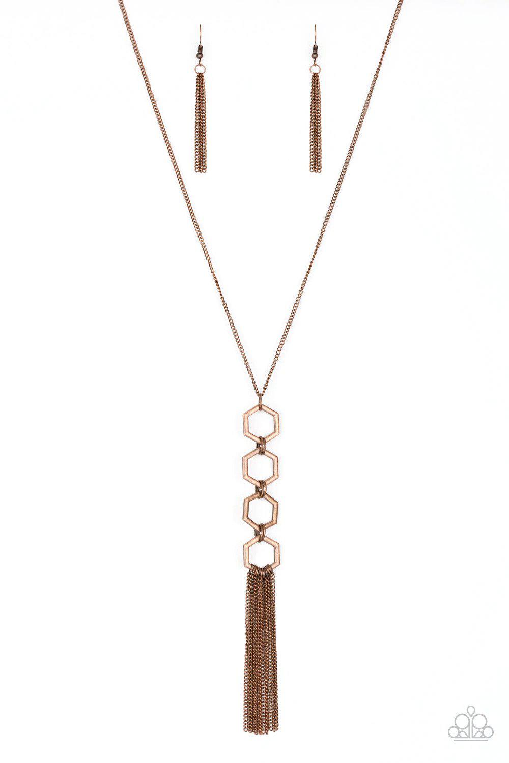 Ready Set GEO Copper Necklace - Paparazzi Accessories- lightbox - CarasShop.com - Paparazzi Jewelry by Cara Jewels