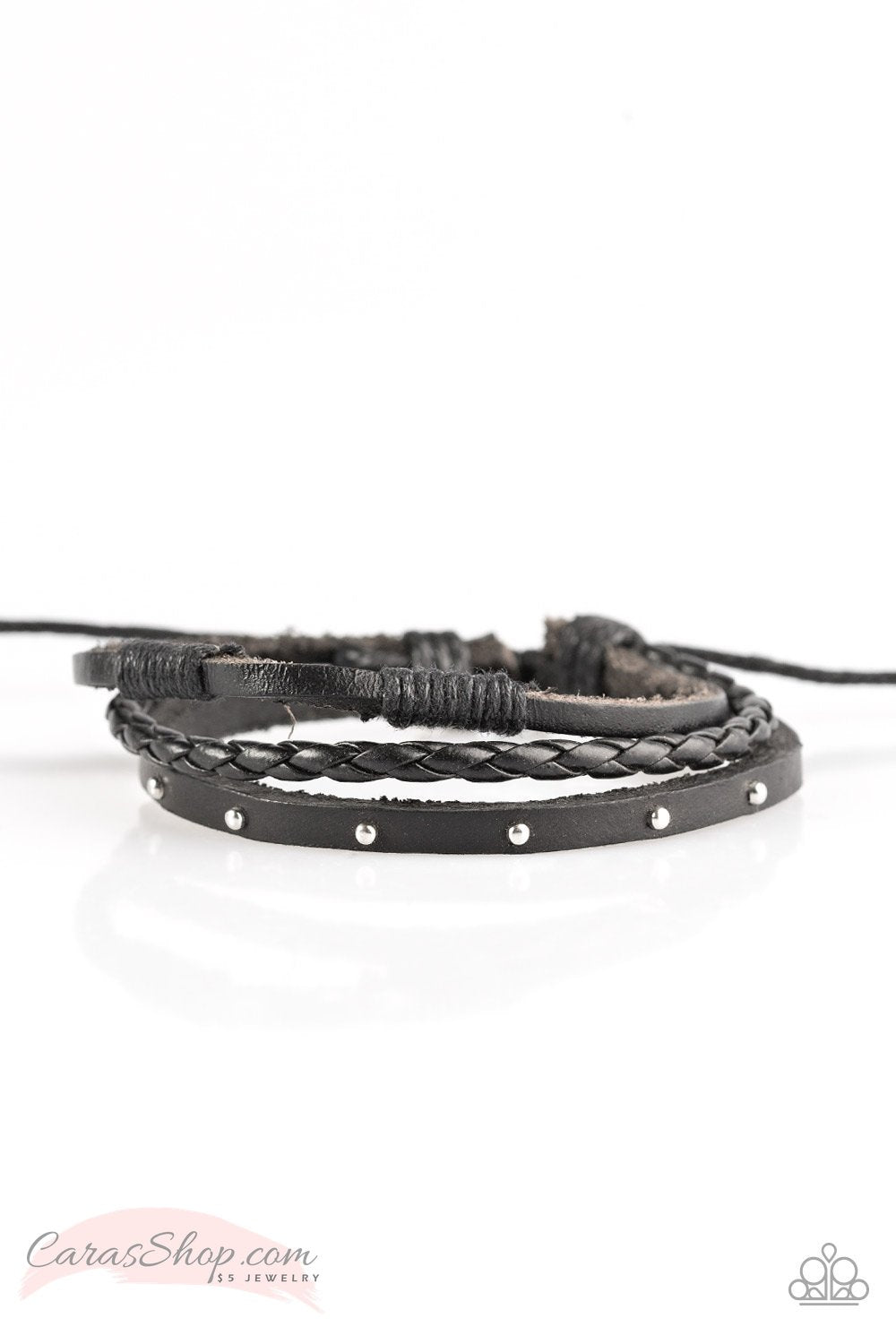 Ready to Roam Black Leather Urban Knot Bracelet - Paparazzi Accessories- lightbox - CarasShop.com - Paparazzi Jewelry by Cara Jewels