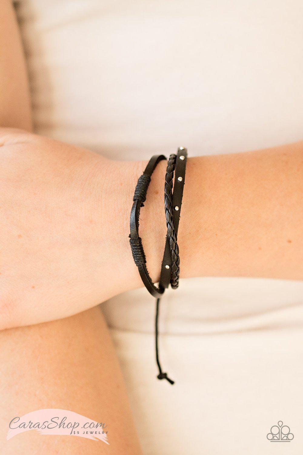Ready to Roam Black Leather Urban Knot Bracelet - Paparazzi Accessories- lightbox - CarasShop.com - Paparazzi Jewelry by Cara Jewels