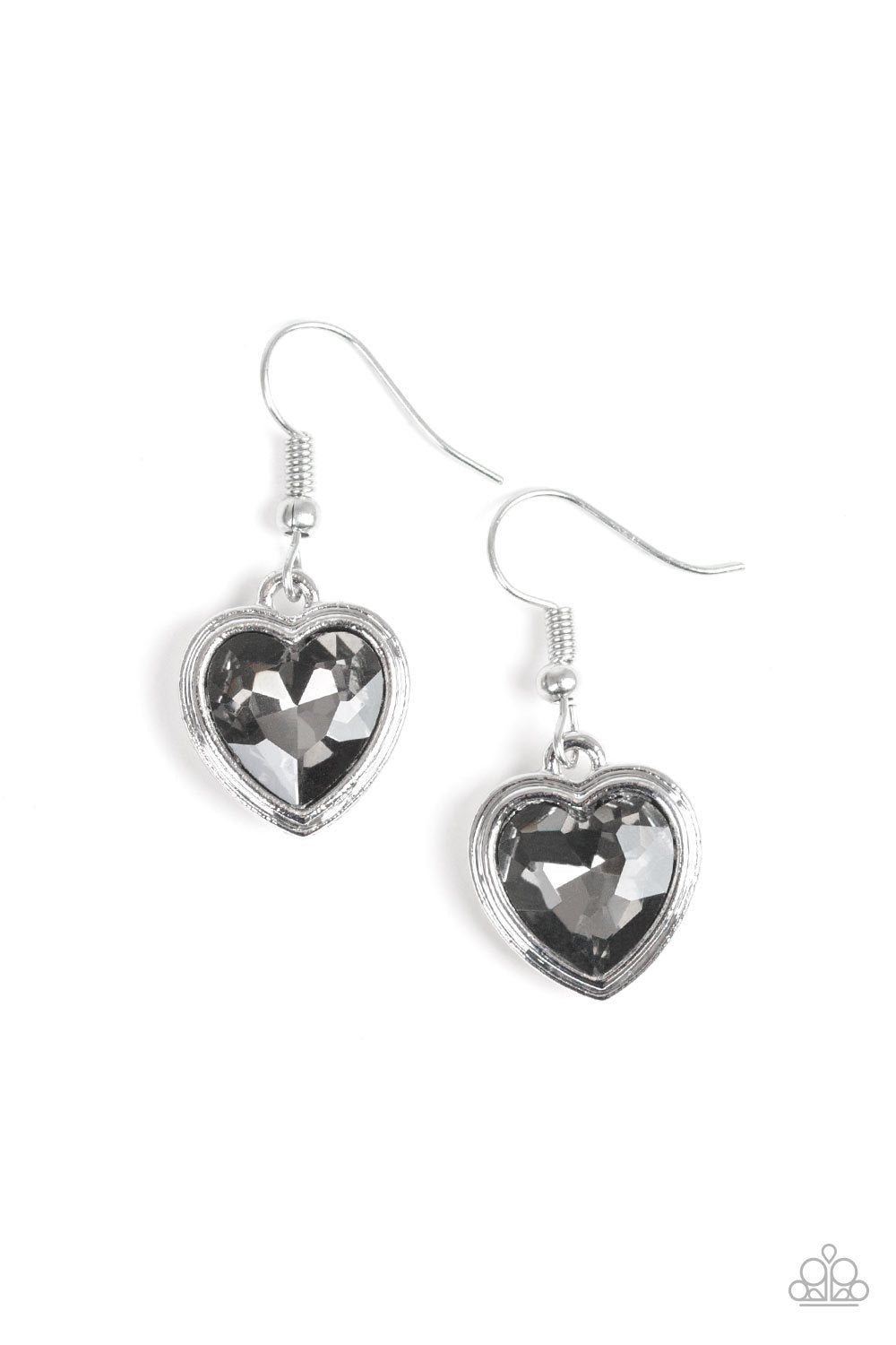 Real Romance Silver Smoky Gem Heart Earrings - Paparazzi Accessories- on model - CarasShop.com - Paparazzi Jewelry by Cara Jewels