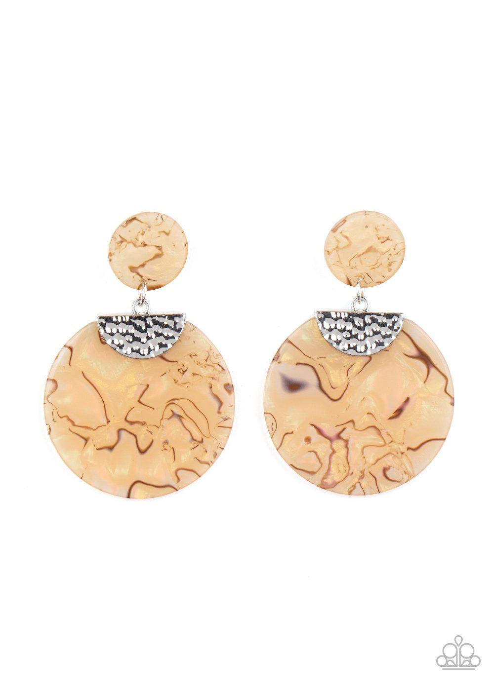 Really Retro-politan Yellow Acrylic Post Earrings - Paparazzi Accessories- on model - CarasShop.com - Paparazzi Jewelry by Cara Jewels