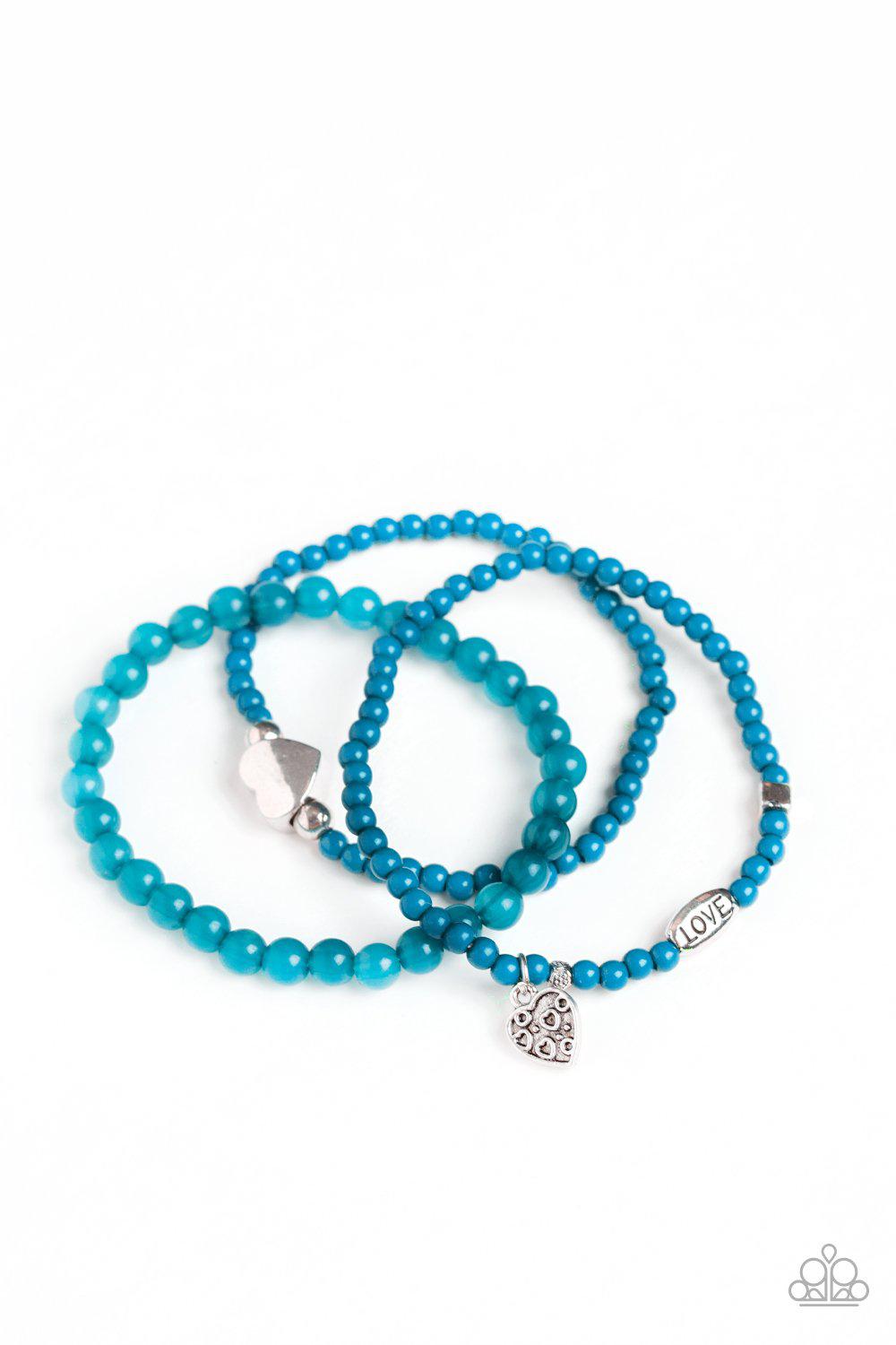 Really Romantic Blue and Silver Heart Stretch Bracelet Set - Paparazzi Accessories- lightbox - CarasShop.com - Paparazzi Jewelry by Cara Jewels