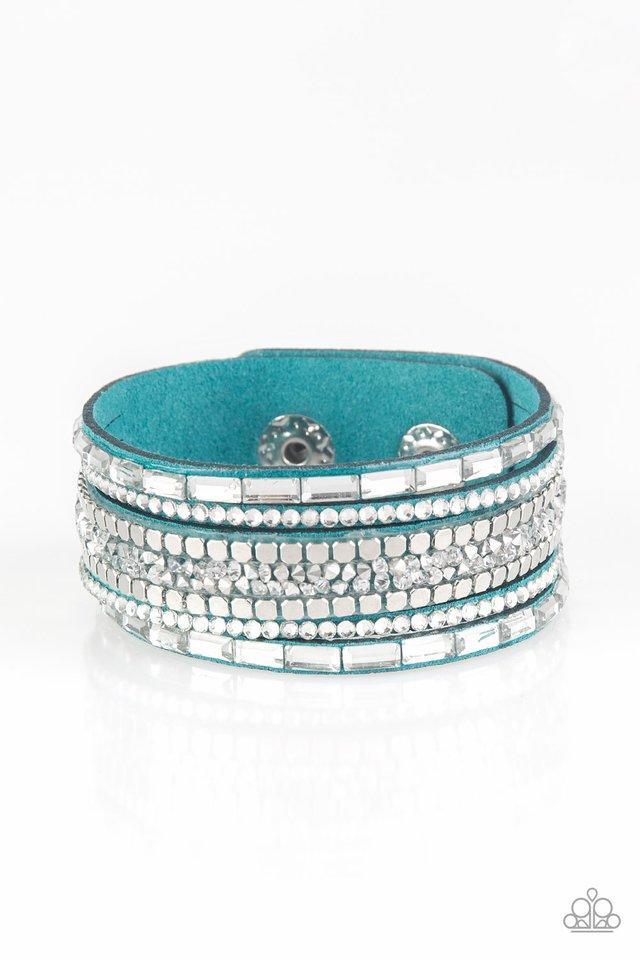 Rebel In Rhinestones Blue Urban Wrap Snap Bracelet - Paparazzi Accessories- lightbox - CarasShop.com - Paparazzi Jewelry by Cara Jewels