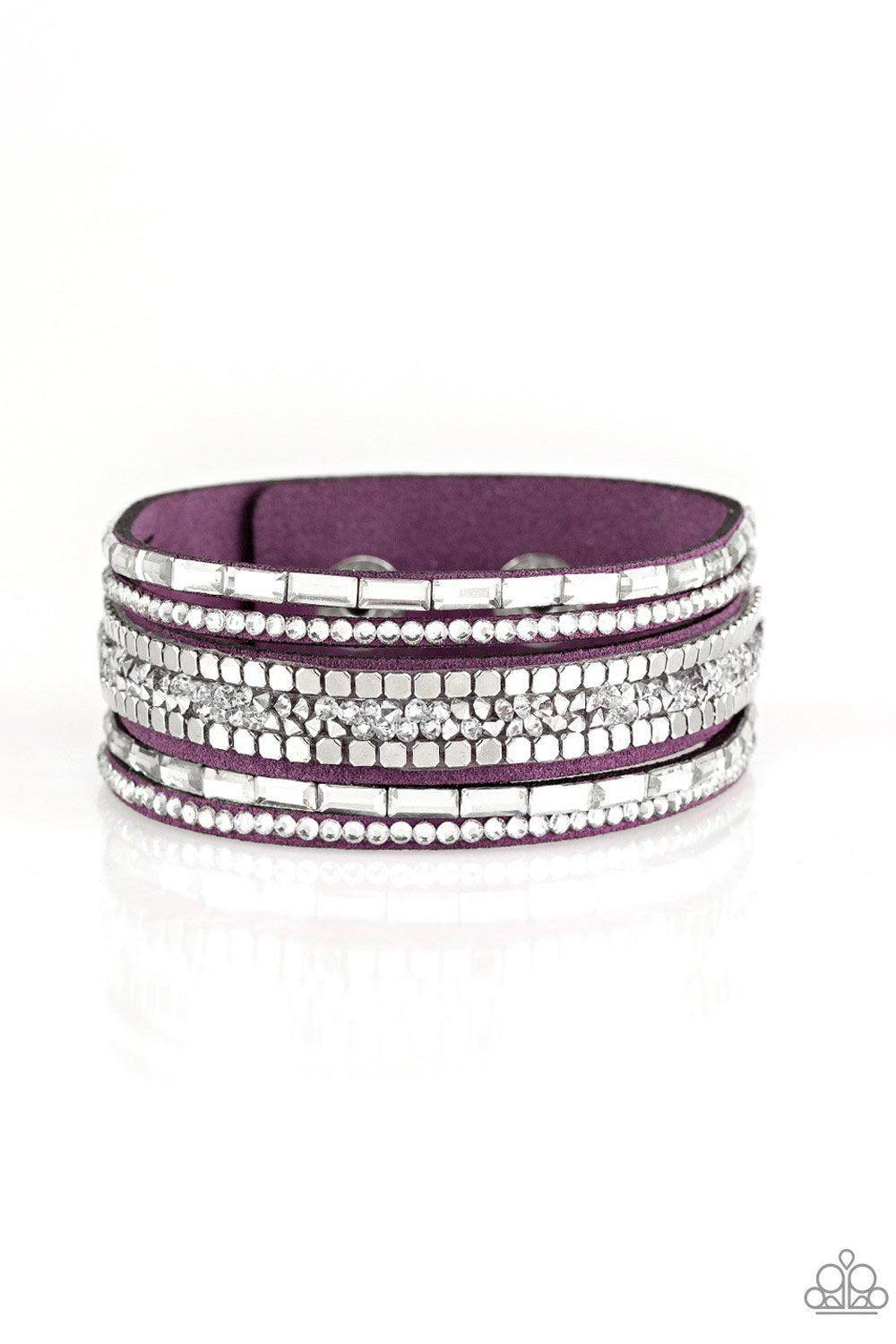 Rebel In Rhinestones Purple Wrap Snap Bracelet - Paparazzi Accessories- lightbox - CarasShop.com - Paparazzi Jewelry by Cara Jewels