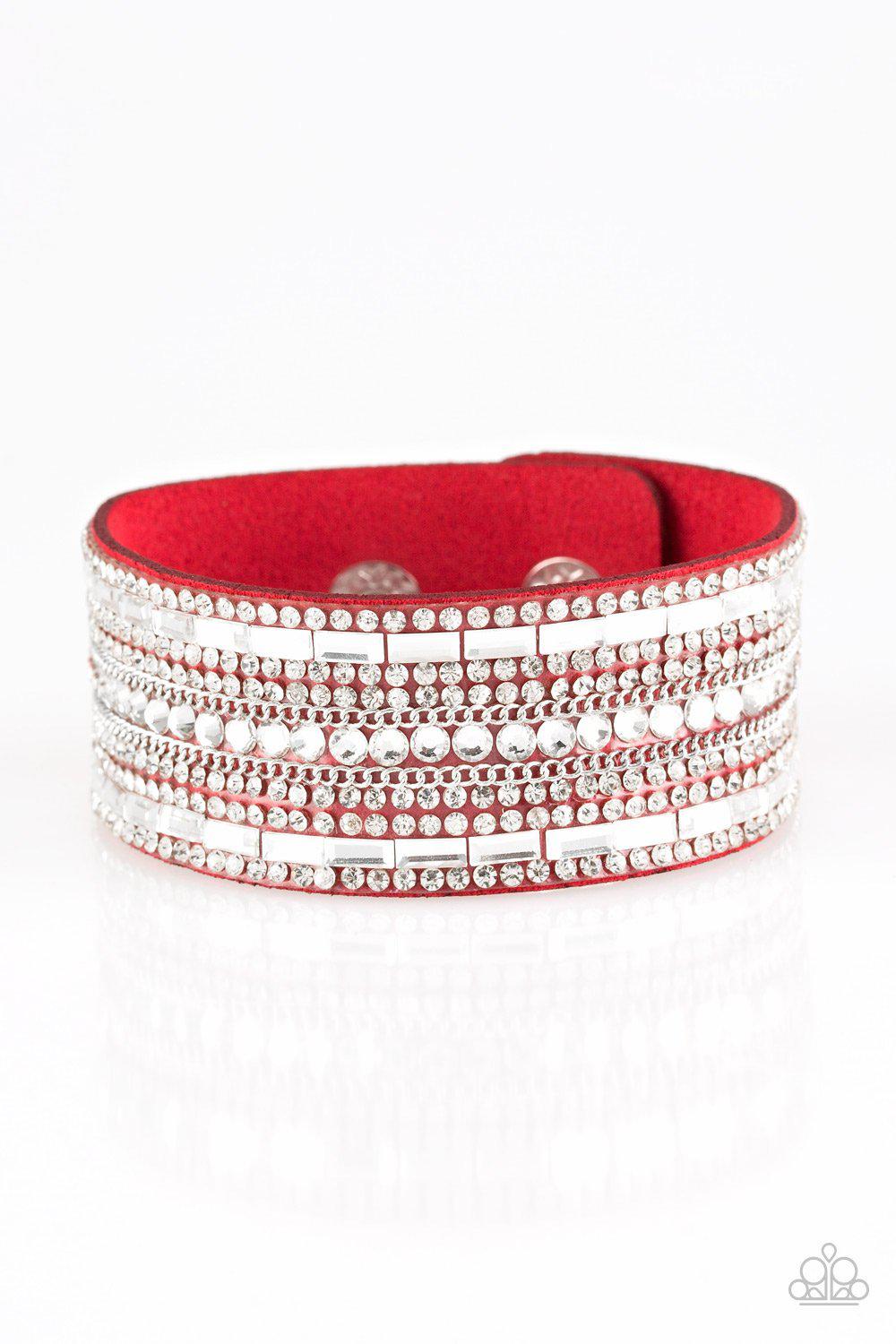 Rebel Radiance Red Wrap Snap Bracelet - Paparazzi Accessories- lightbox - CarasShop.com - Paparazzi Jewelry by Cara Jewels