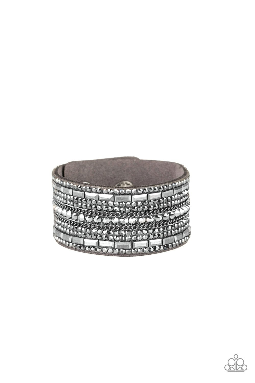 Rebel Radiance Silver Wrap Snap Bracelet - Paparazzi Accessories- on model - CarasShop.com - Paparazzi Jewelry by Cara Jewels