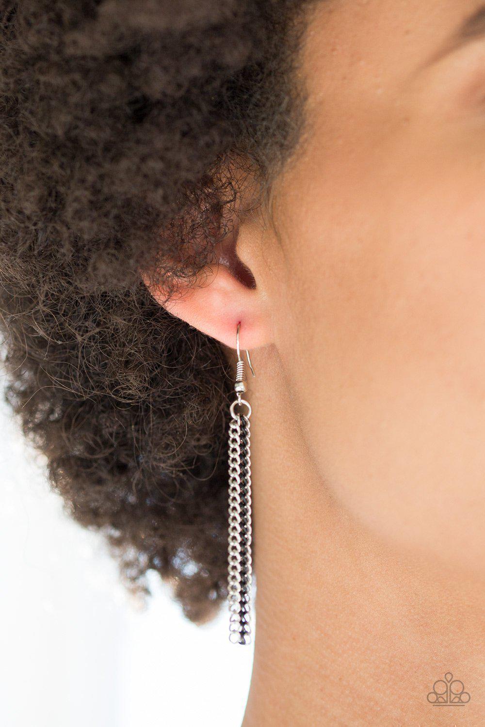 Rebel Rainbow Black and Silver Chain Necklace and matching Earrings - Paparazzi Accessories - free matching earrings -CarasShop.com - Paparazzi Jewelry by Cara Jewels