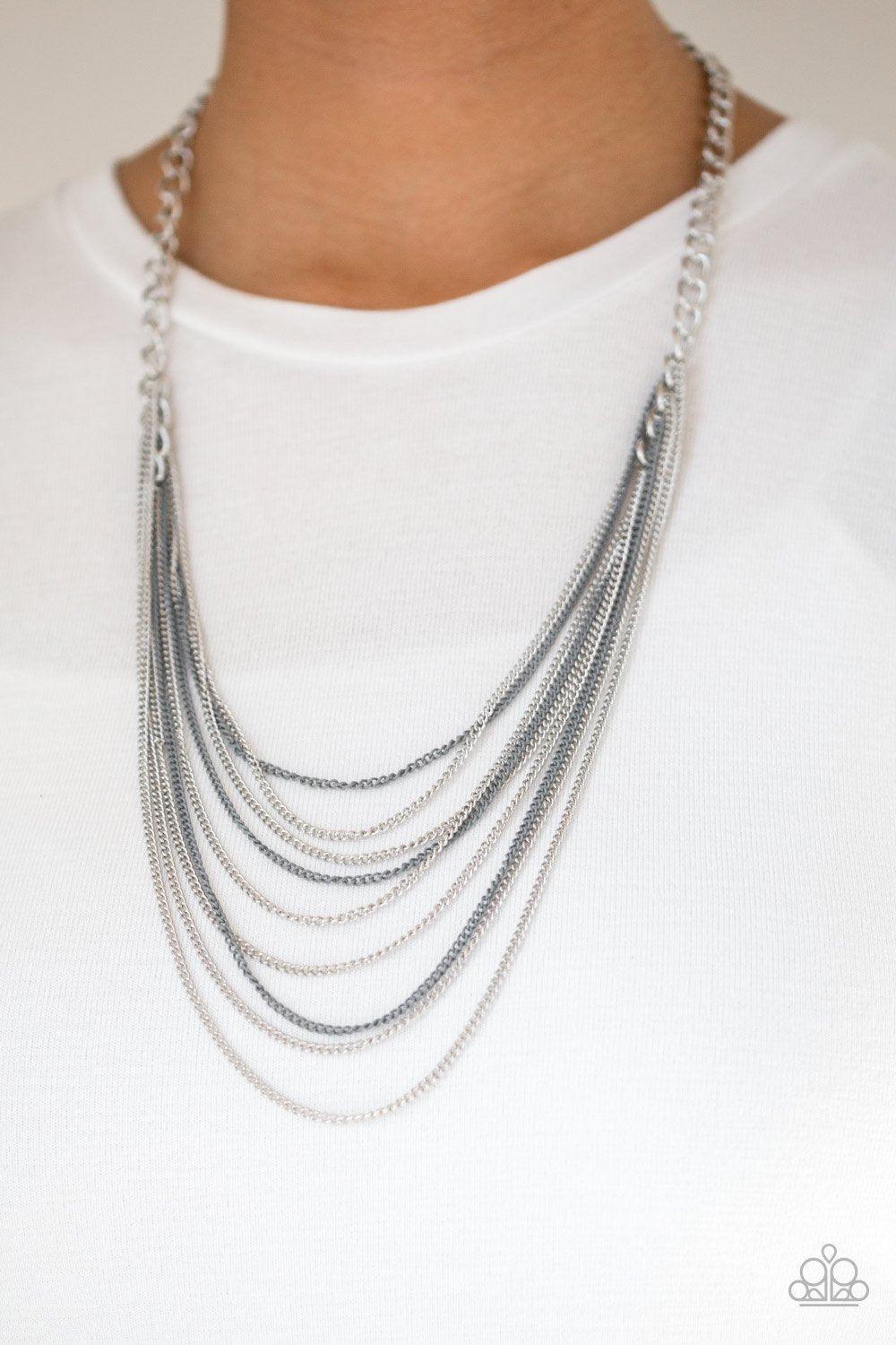 Rebel Rainbow Silver Chain Necklace - Paparazzi Accessories- on model - CarasShop.com - Paparazzi Jewelry by Cara Jewels