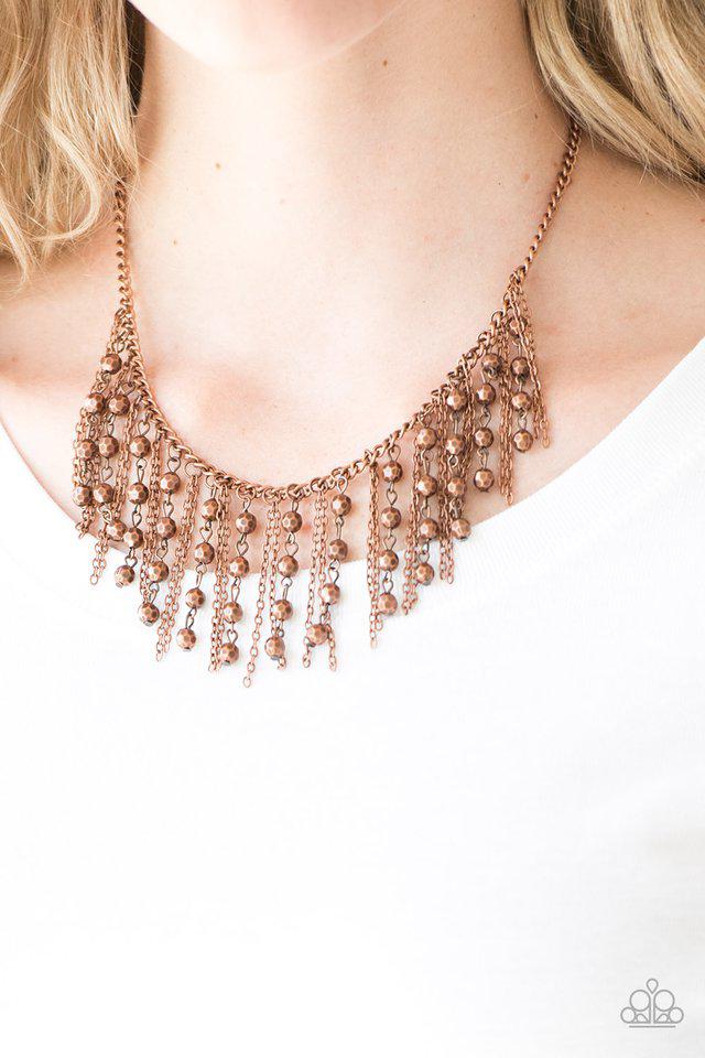 Rebel Remix Copper Necklace - Paparazzi Accessories- on model - CarasShop.com - Paparazzi Jewelry by Cara Jewels
