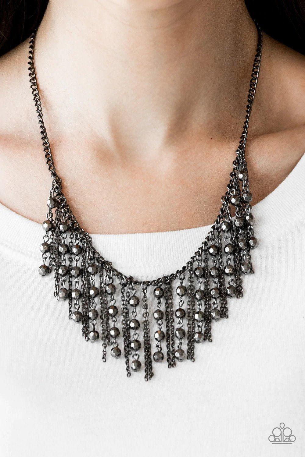 Rebel Remix Gunmetal Black Necklace - Paparazzi Accessories- on model - CarasShop.com - Paparazzi Jewelry by Cara Jewels