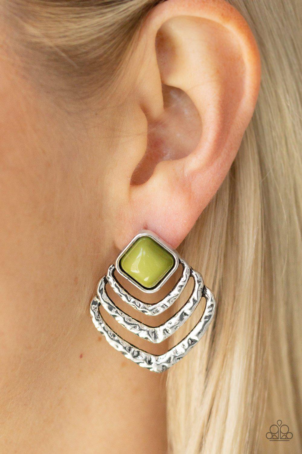 Rebel Ripple Guacamole Green and Silver Post Earrings - Paparazzi Accessories- lightbox - CarasShop.com - Paparazzi Jewelry by Cara Jewels