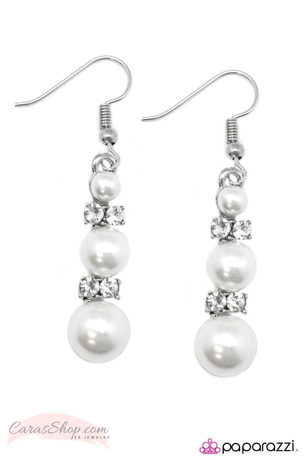Reception Dinner White Pearl Earrings - Paparazzi Accessories- lightbox - CarasShop.com - Paparazzi Jewelry by Cara Jewels