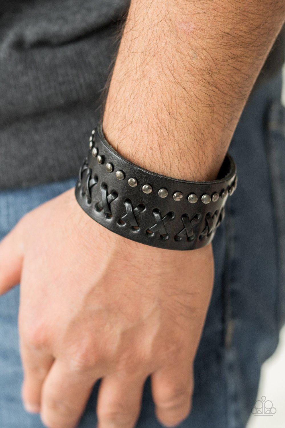 Recklessly Rebel Black Leather Urban Bracelet - Paparazzi Accessories- lightbox - CarasShop.com - Paparazzi Jewelry by Cara Jewels