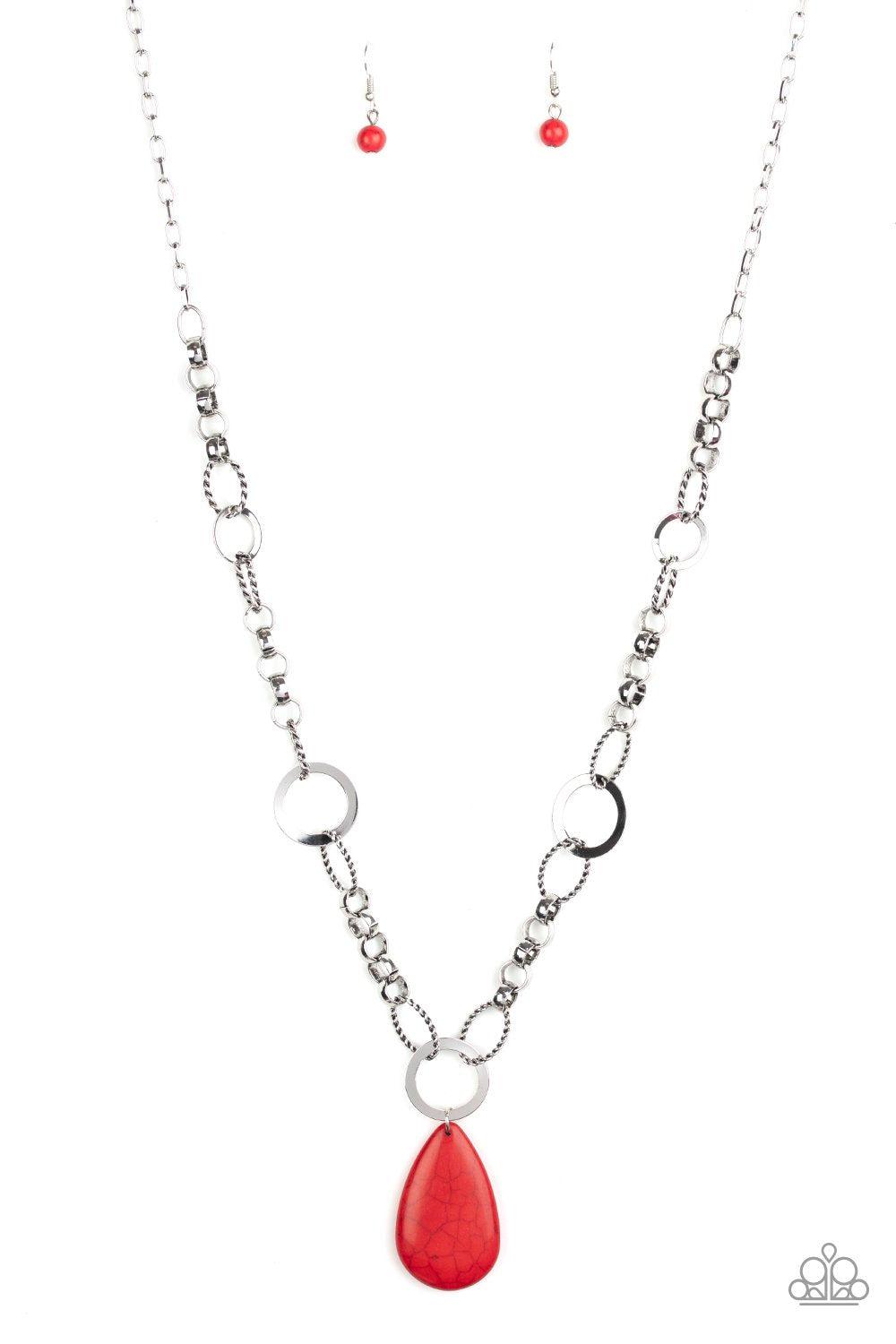 Recycled Refinement Red Stone Necklace - Paparazzi Accessories- on model - CarasShop.com - Paparazzi Jewelry by Cara Jewels