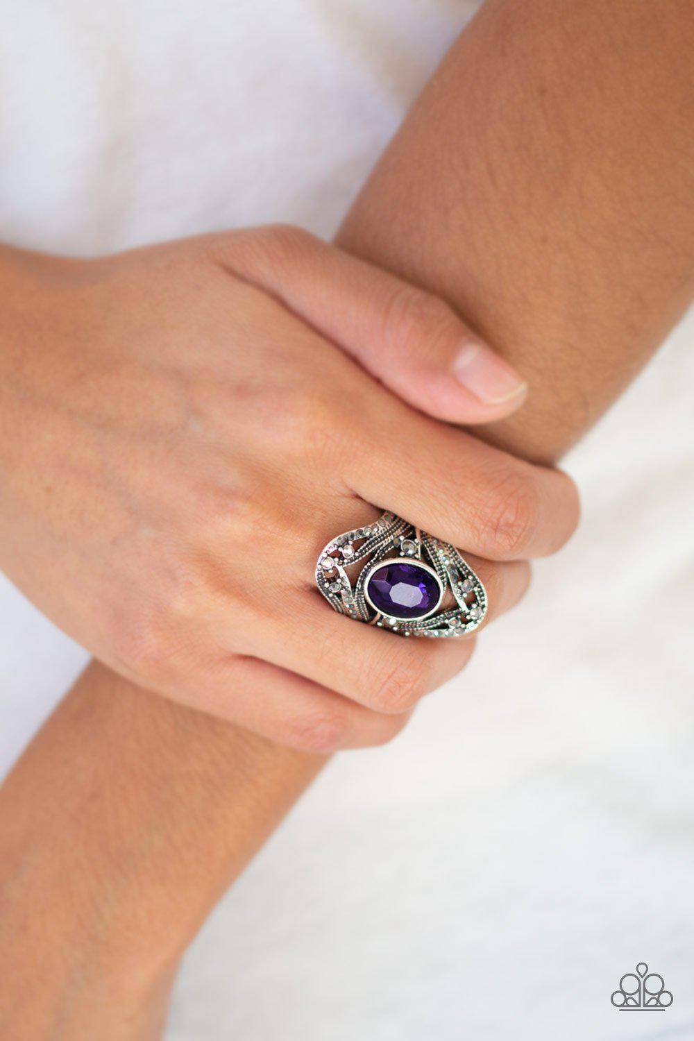 Red Carpet Rebel Silver and Purple Ring - Paparazzi Accessories- lightbox - CarasShop.com - Paparazzi Jewelry by Cara Jewels