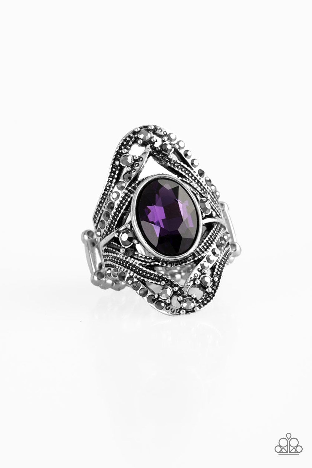 Red Carpet Rebel Silver and Purple Ring - Paparazzi Accessories- on model - CarasShop.com - Paparazzi Jewelry by Cara Jewels